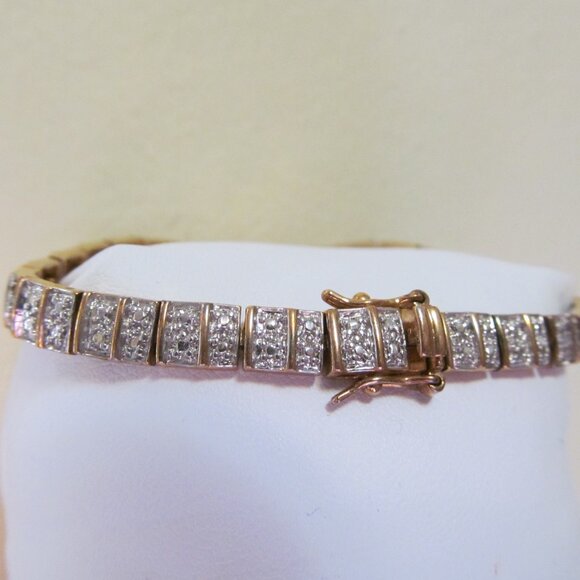 Vintage Signed Ross-Simons Bracelet Gold over Silver Diamond Illusion 7.5" - Picture 1 of 12